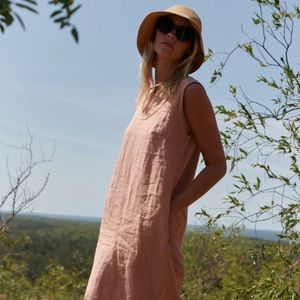 SAUTH’S DUSTY ROSE LINEN DRESS NIDA SIZE SMALL